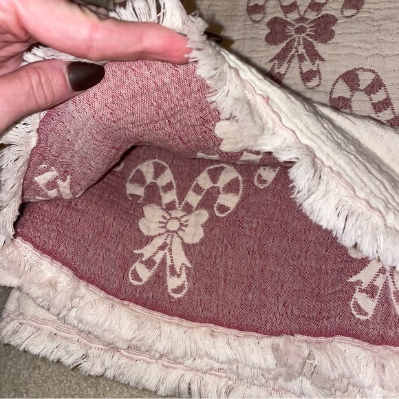 Beige and Red Candy Cane Bow Christmas Decorative Throw - Picture 7 of 7